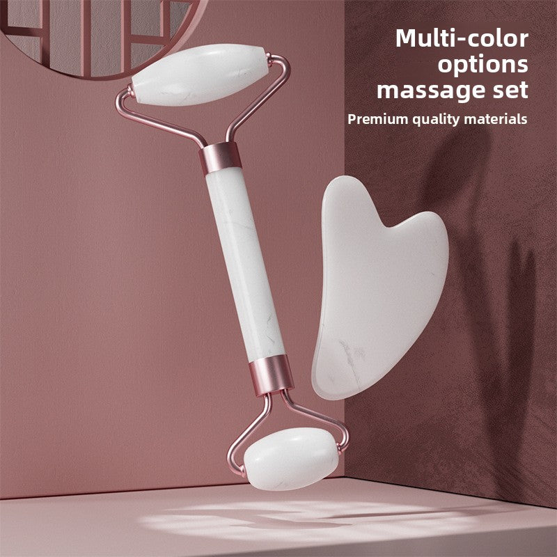 Rose Quartz Facial Roller and Gua Sha Glow Set