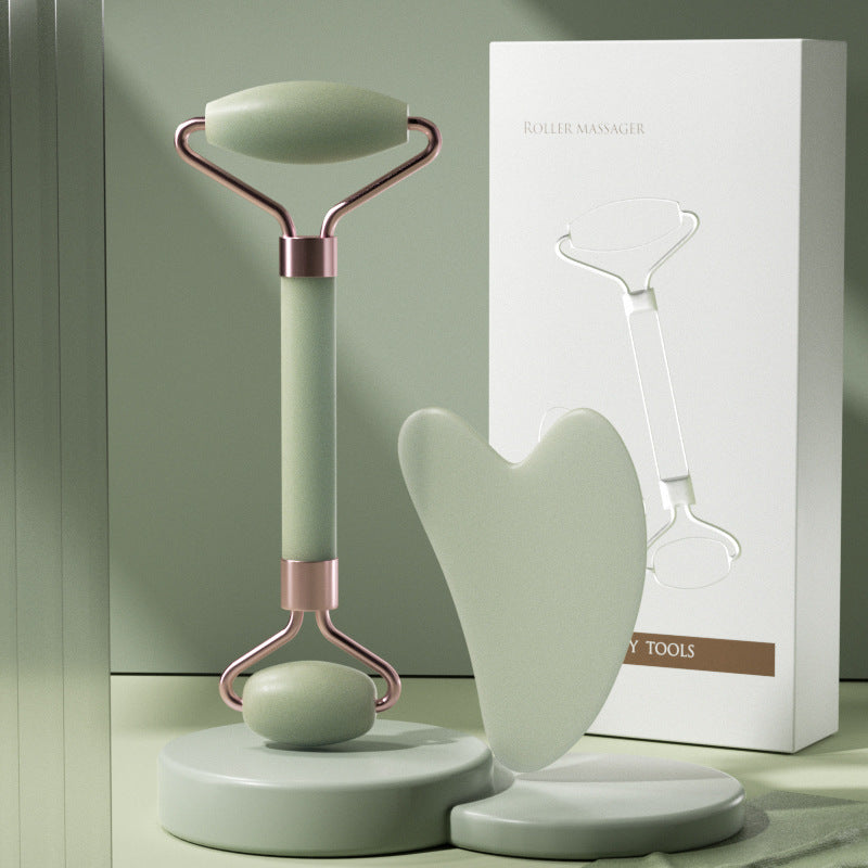 Rose Quartz Facial Roller and Gua Sha Glow Set