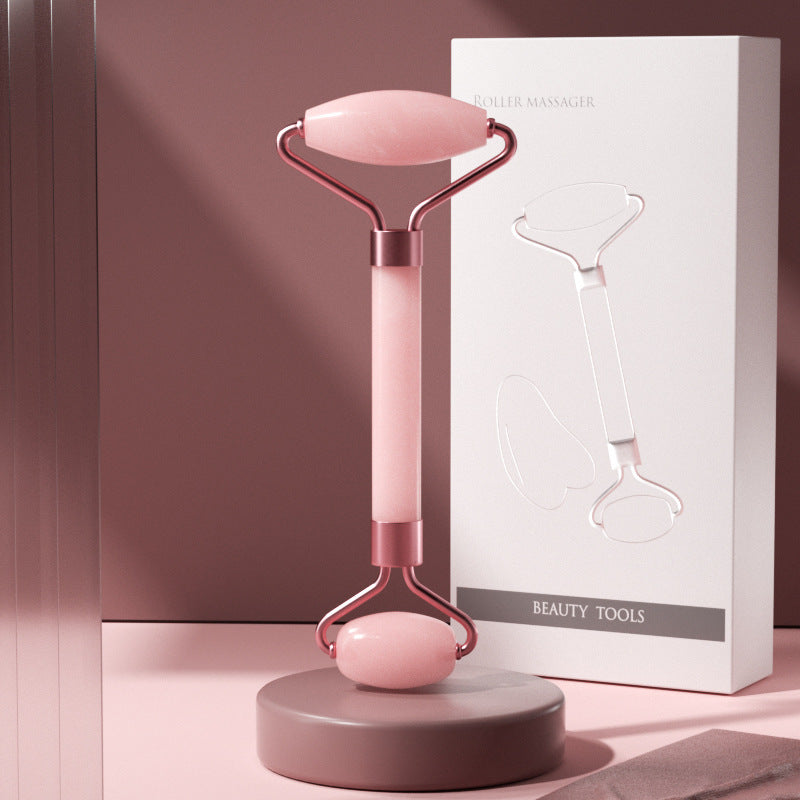 Rose Quartz Facial Roller and Gua Sha Glow Set