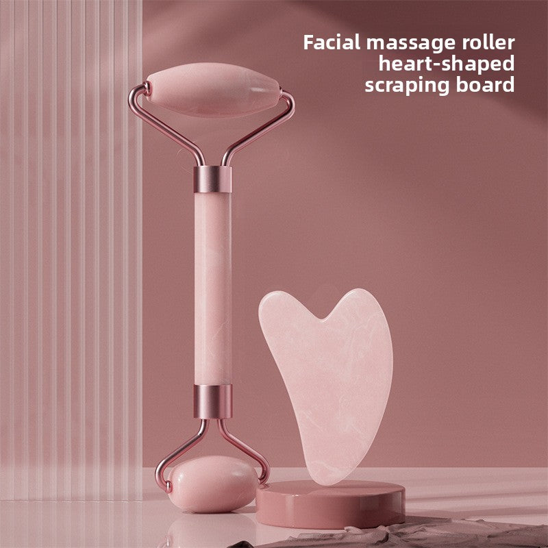 Rose Quartz Facial Roller and Gua Sha Glow Set
