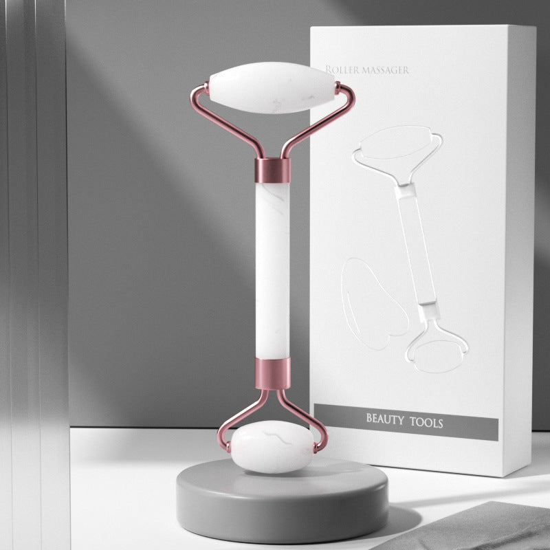 Rose Quartz Facial Roller and Gua Sha Glow Set