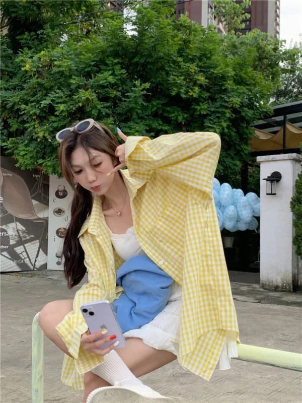 Ginham Long Sleeve Shirt Yellow/ Blue