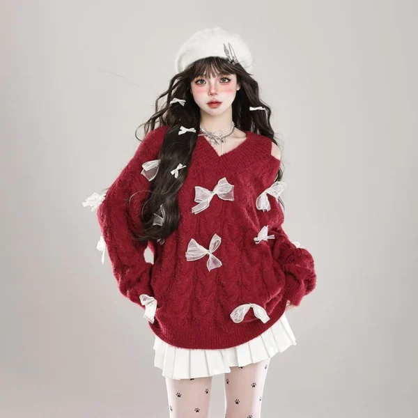 Mesh Ribbon Knitted Long Sleeve Top