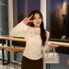 Ribbon Collar Long Sleeve Top